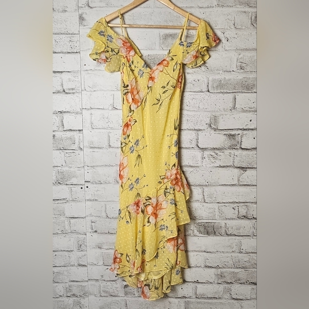 Le Chateau Yellow Floral Midi Dress